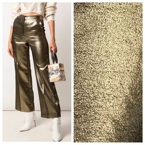 Alexa Chung gold high-rise pants cropped wide leg metallic trousers pockets 6/2